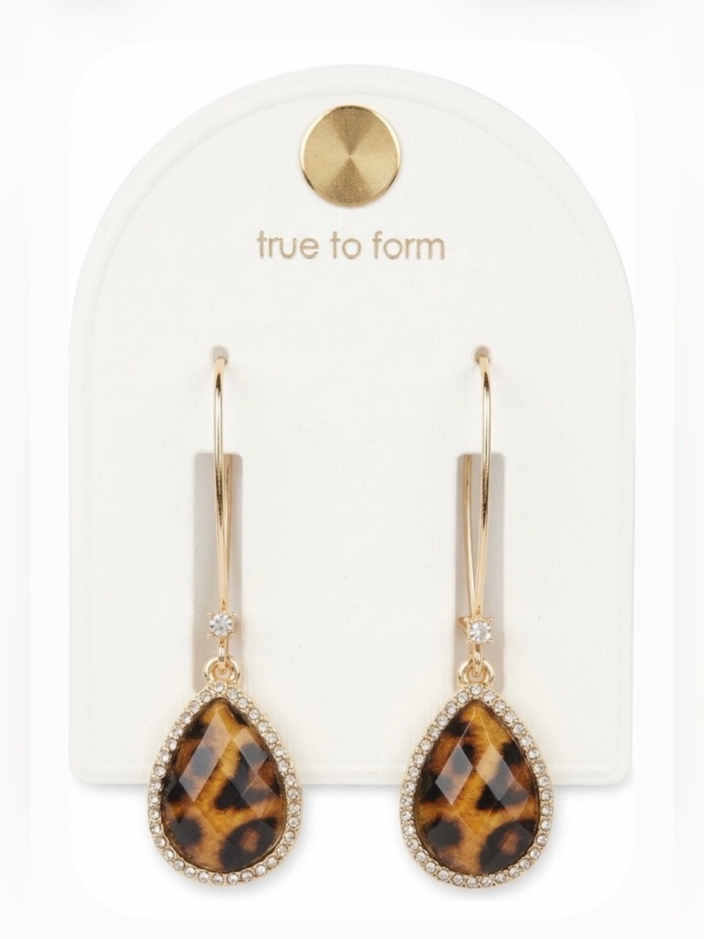 NWT ⚜️🤎⚜️ True to Form Golden Tone Leopard Teardrop Dangle Earrings